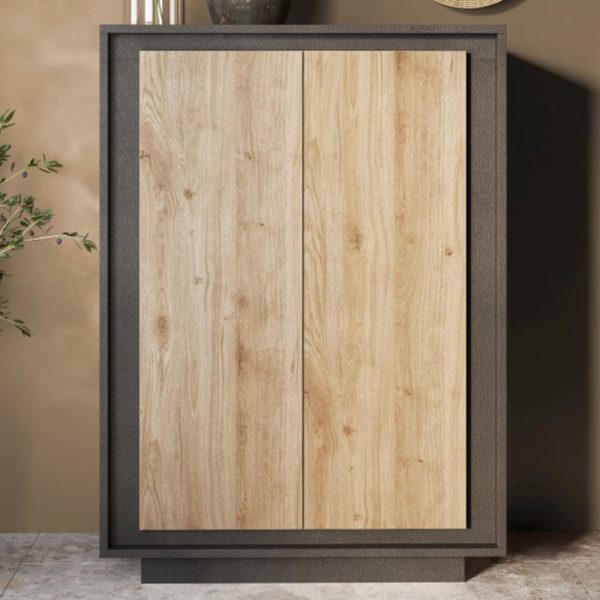 Skokie Wooden Highboard With 2 Doors In Lava And Cadiz | Bed Sava