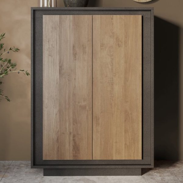 Skokie Wooden Highboard With 2 Doors In Lava And Mercure | Bed Sava