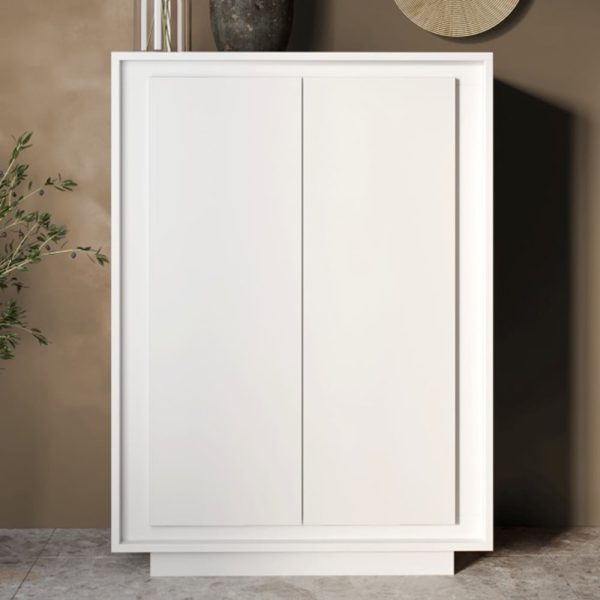 Skokie Wooden Highboard With 2 Doors In Matt White | Bed Sava
