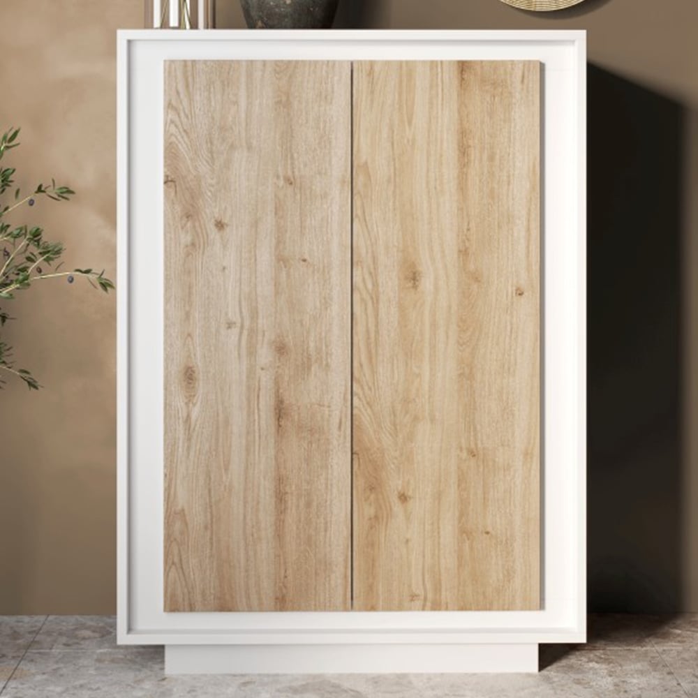 Skokie Wooden Highboard With 2 Doors In Matt White And Cadiz