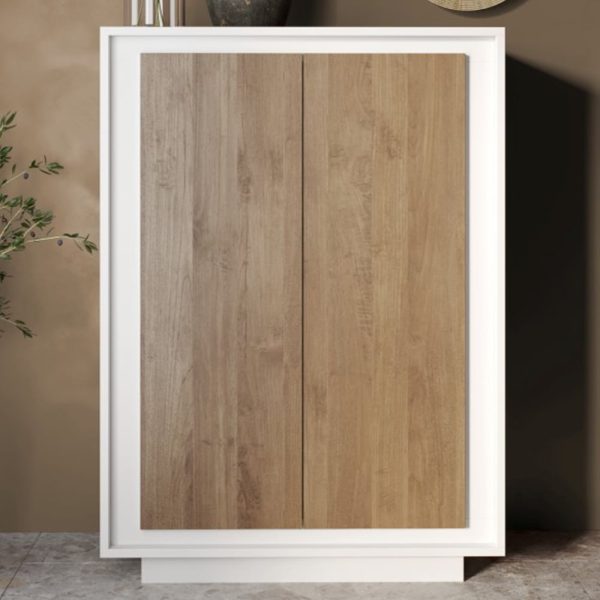 Skokie Wooden Highboard With 2 Doors In Matt White And Mercure | Bed Sava