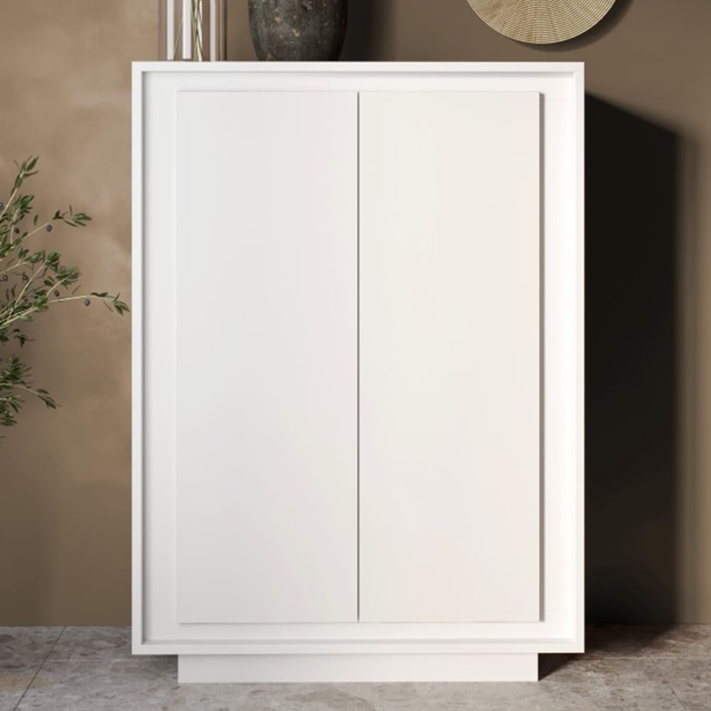 Skokie Wooden Highboard With 2 Doors In Matt White