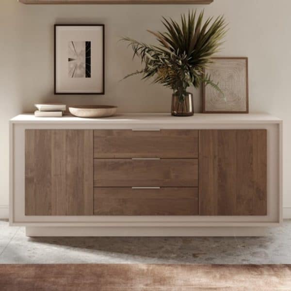 Skokie Wooden Sideboard 2 Doors 3 Drawers In Cashmere And Mercure | Bed Sava
