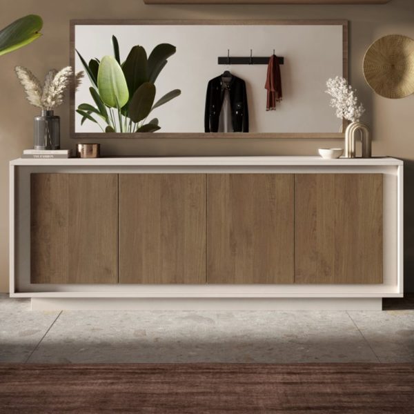 Skokie Wooden Sideboard With 4 Doors In Cashmere And Mercure | Bed Sava