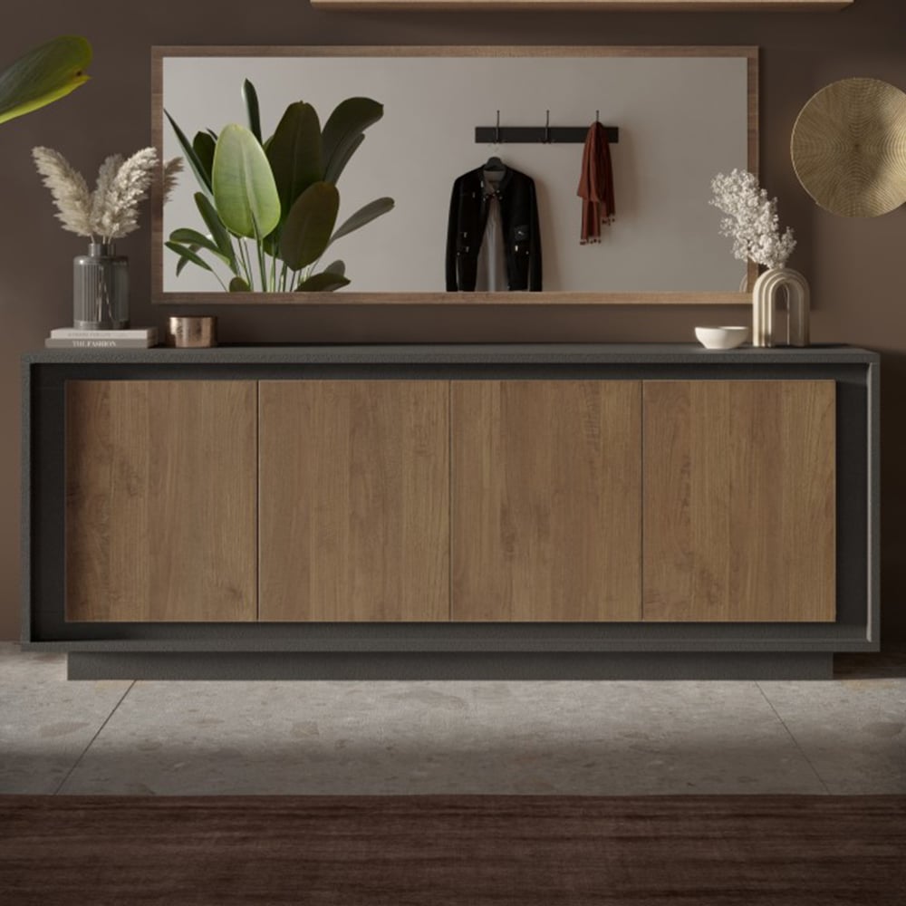 Skokie Wooden Sideboard With 4 Doors In Lava And Cadiz