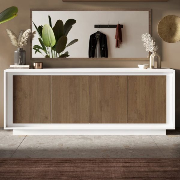 Skokie Wooden Sideboard With 4 Doors In Matt White And Mercure | Bed Sava