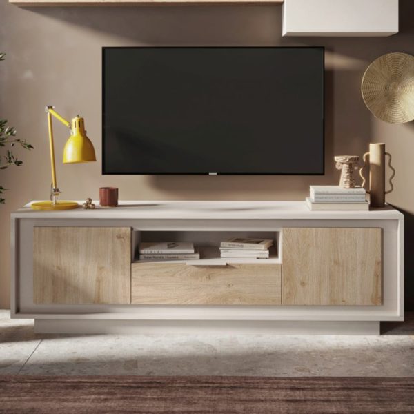 Skokie Wooden TV Stand 2 Doors 1 Drawer In Cashmere And Cadiz | Bed Sava