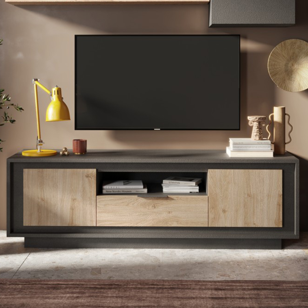 Skokie Wooden TV Stand 2 Doors 1 Drawer In Lava And Cadiz