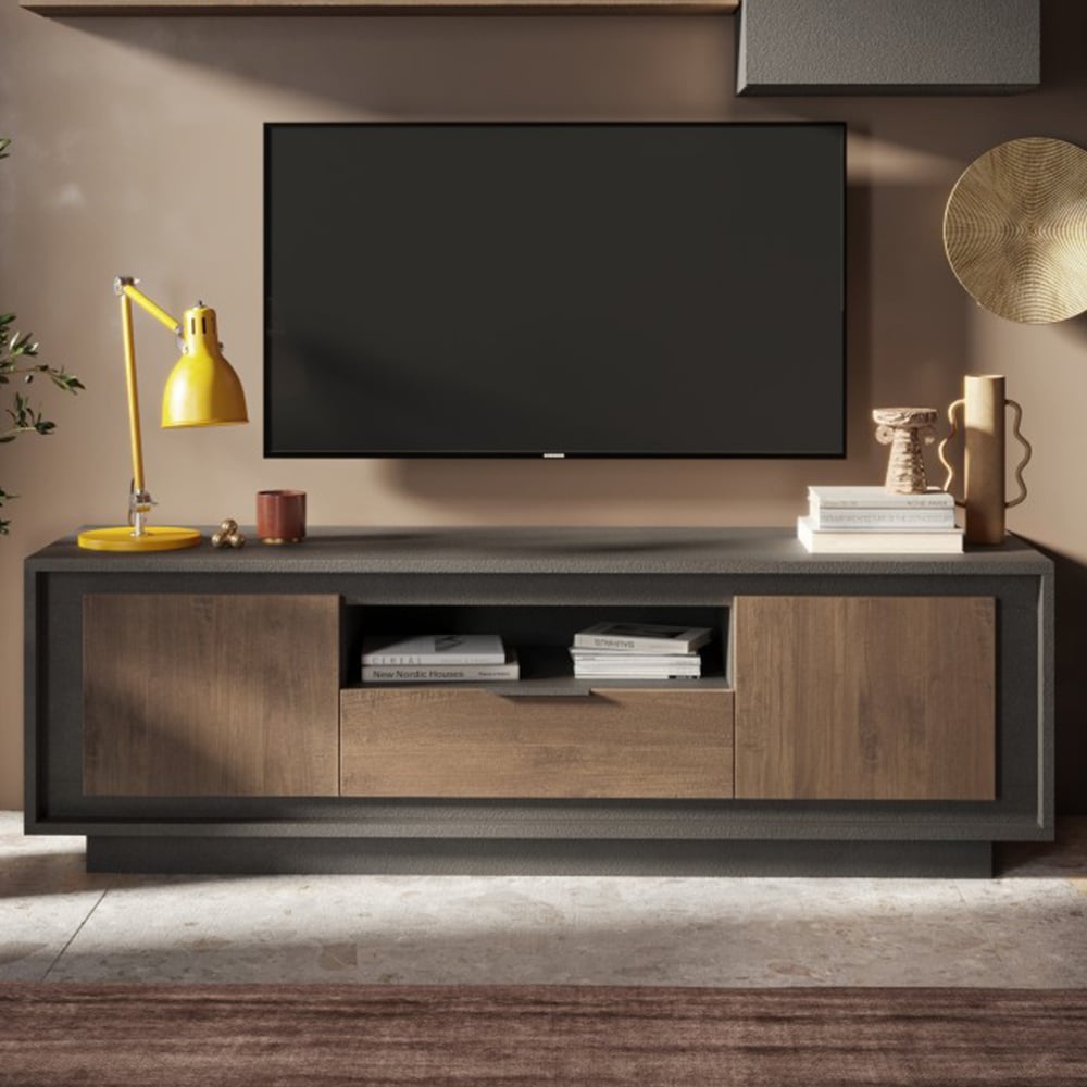 Skokie Wooden TV Stand 2 Doors 1 Drawer In Lava And Mercure