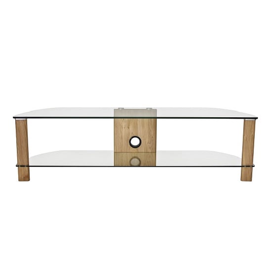 Clevedon Large Clear Glass TV Stand With Light Oak Frame | Bed Sava