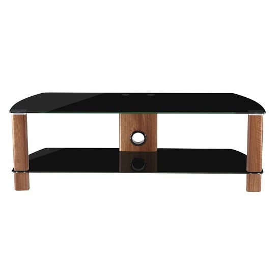 Clevedon Small Black Glass TV Stand With Walnut Frame | Bed Sava