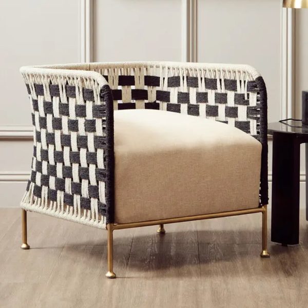 Slinger Rattan Bedroom Chair With Gold Legs In Black And White | Bed Sava