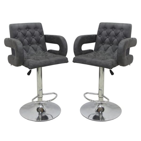Smyrna Adjustable Grey Plush Velvet Bar Chairs In Pair | Bed Sava