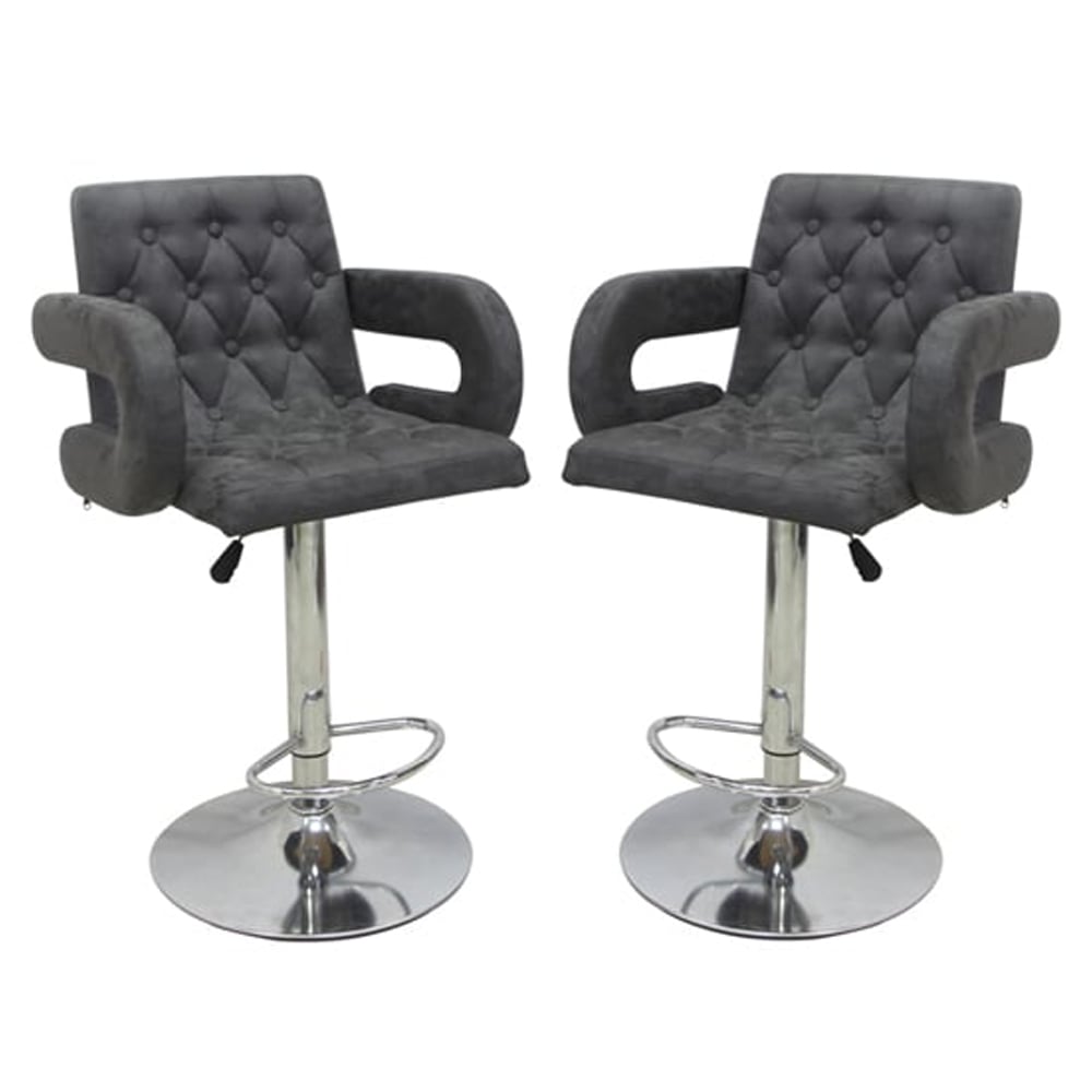 Smyrna Adjustable Grey Plush Velvet Bar Chairs In Pair