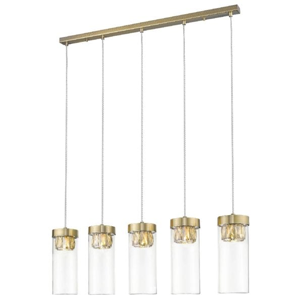 Socorro 5 Light Crystal Clear Pendant Light In Antique Bronze | Bed Sava