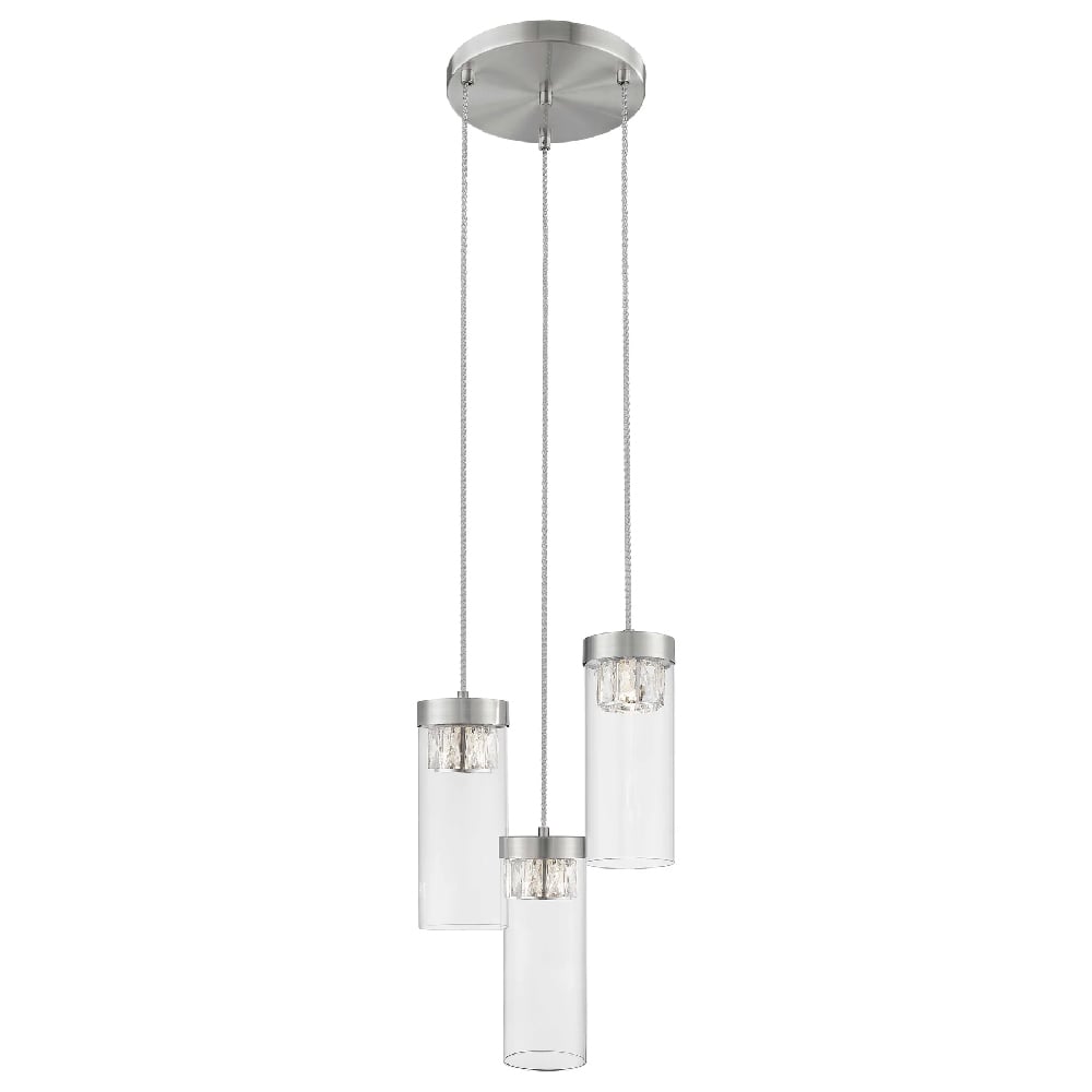 Socorro 3 Light Crystal Clear Pendant Light In Satin Nickel