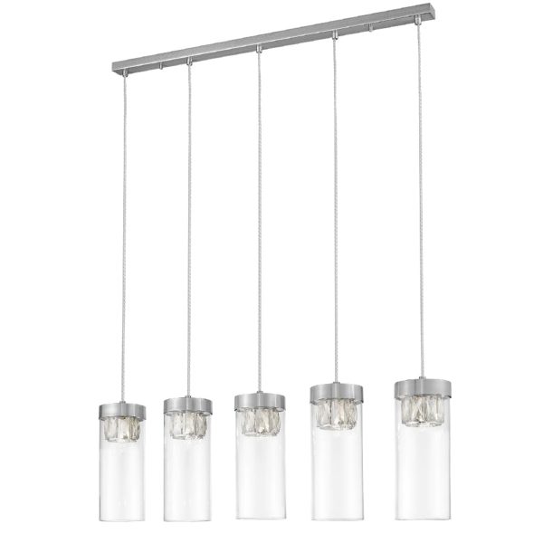 Socorro 5 Light Crystal Clear Pendant Light In Satin Nickel | Bed Sava