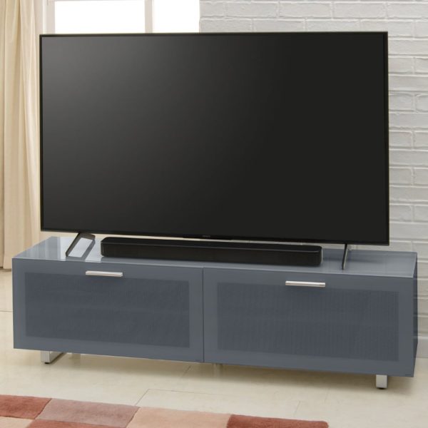 Sofia Large High Gloss TV Stand With Glass Top In Grey | Bed Sava