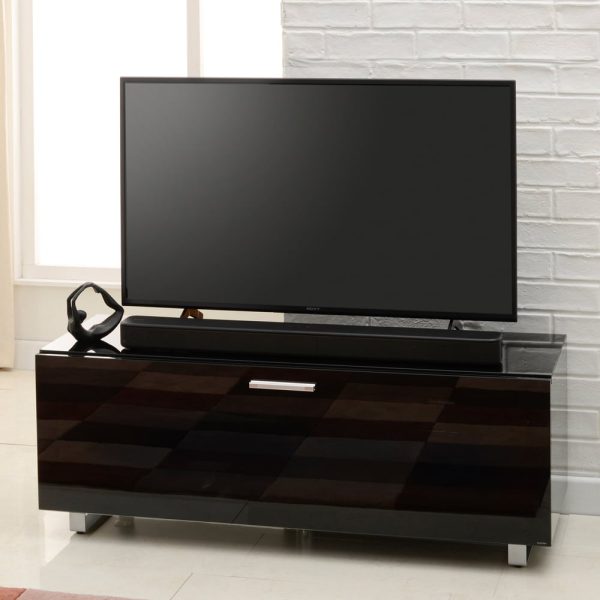 Sofia Small High Gloss TV Stand With Glass Top In Black | Bed Sava