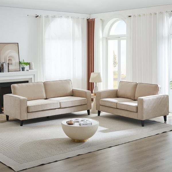 Soho Fabric 3+2 Seater Sofa Set In Stone | Bed Sava