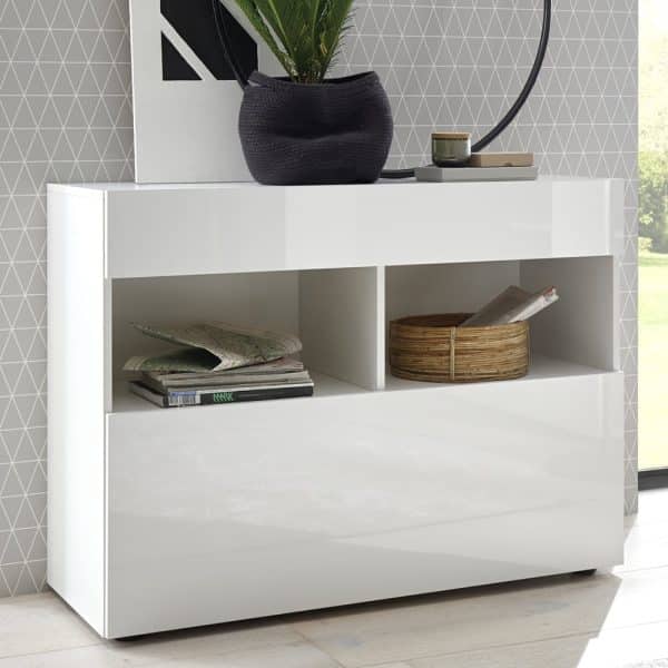 Solana High Gloss Sideboard With 1 Drawer In White | Bed Sava
