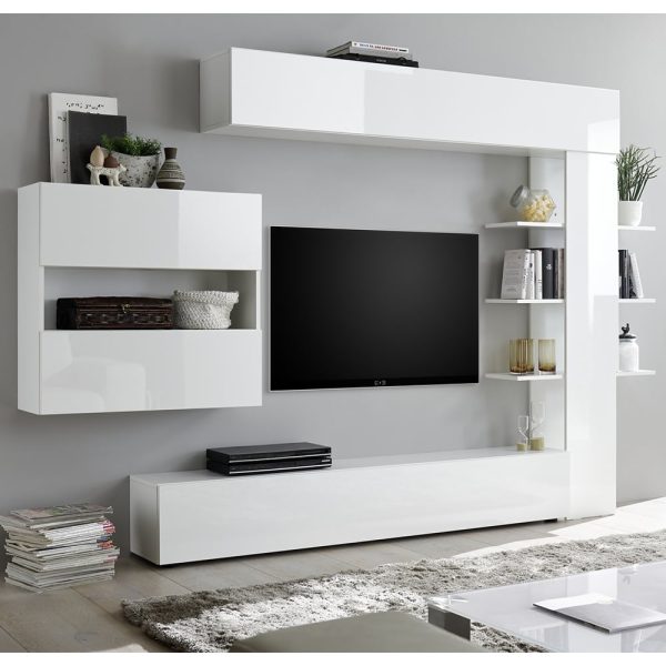 Solana High Gloss Wall Entertainment Unit In White | Bed Sava