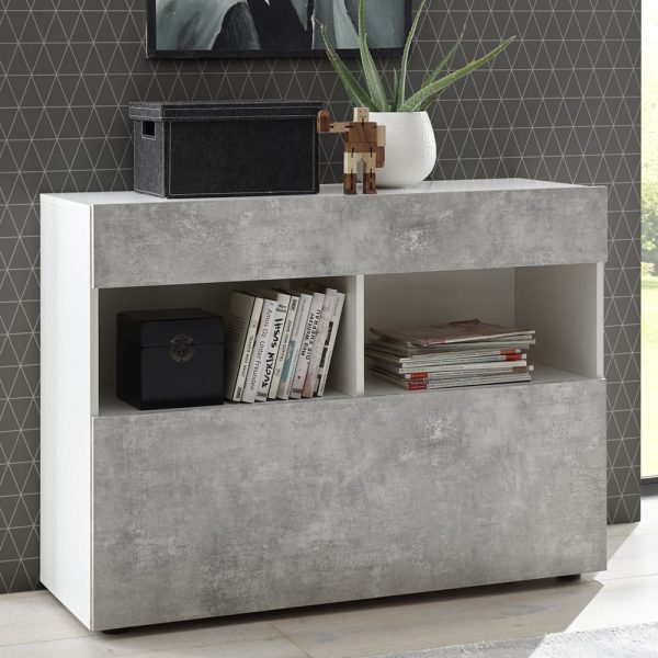 Solana White High Gloss Sideboard With 1 Drawer In Cement | Bed Sava