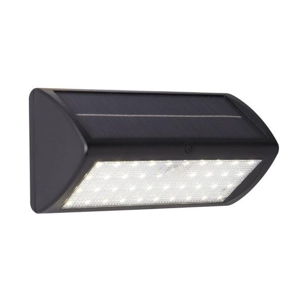 Solar LED White Polycarbonate Outdoor PIR Wall Light In Black | Bed Sava