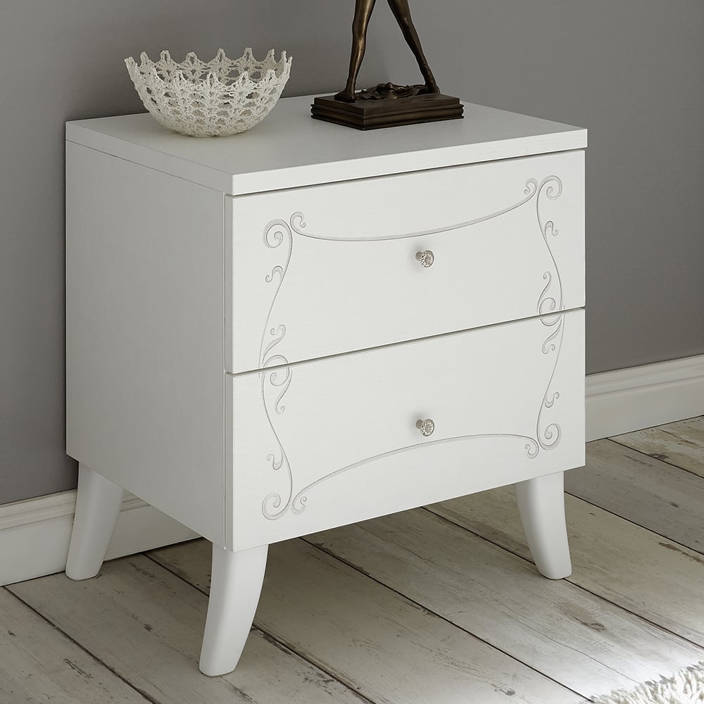 Solar Wooden Bedside Cabinet In Serigraphed White