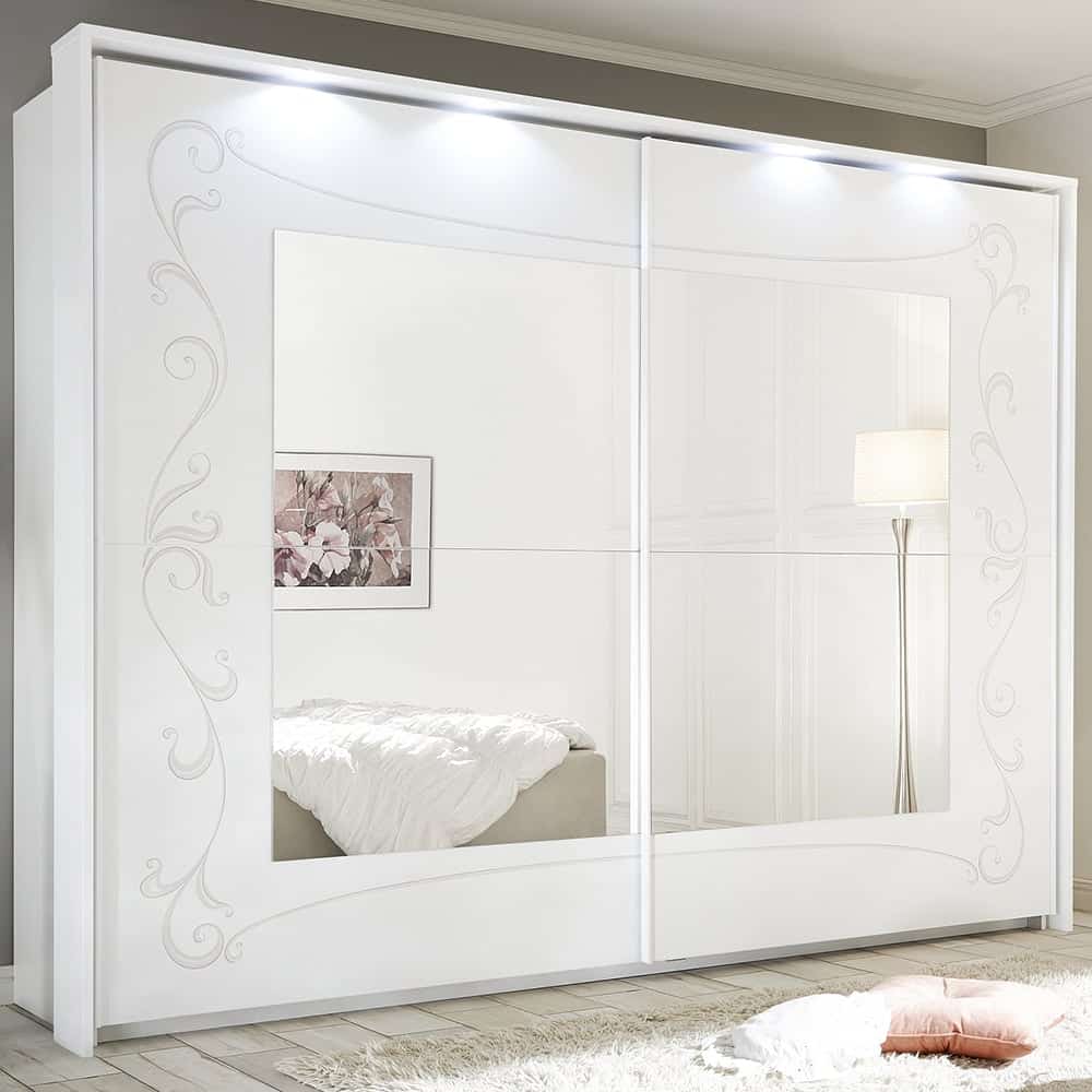 Solar Wooden Wardrobe With Mirror In Serigraphed White And LED