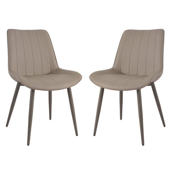 Solomona Champagne PU Leather Dining Chairs In Pair | Bed Sava