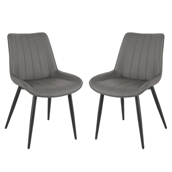 Solomona Dark Grey PU Leather Dining Chairs In Pair | Bed Sava