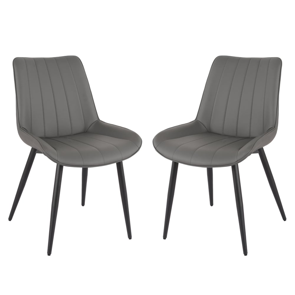 Solomona Dark Grey PU Leather Dining Chairs In Pair