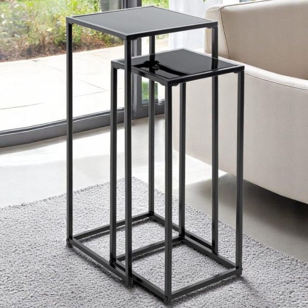 Sonora Black Glass Set Of 2 Planter With Steel Frame | Bed Sava