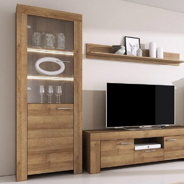 Sonora Wooden Display Cabinet With 2 Doors In Riviera Oak | Bed Sava