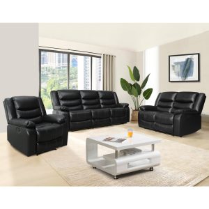 Sorreno 3+2+1 Bonded Leather Recliner Sofa Set In Black | Bed Sava