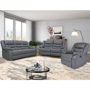 Sorreno 3+2+1 Bonded Leather Recliner Sofa Set In Dark Grey | Bed Sava
