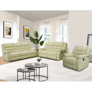 Sorreno 3+2+1 Bonded Leather Recliner Sofa Set In Ivory | Bed Sava