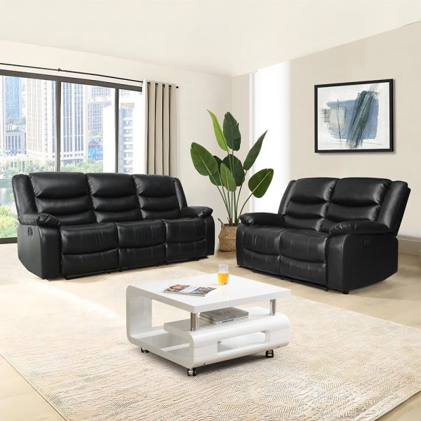 Sorreno 3+2 Bonded Leather Recliner Sofa Set In Black | Bed Sava