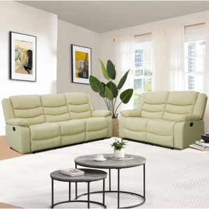 Sorreno 3+2 Bonded Leather Recliner Sofa Set In Ivory | Bed Sava