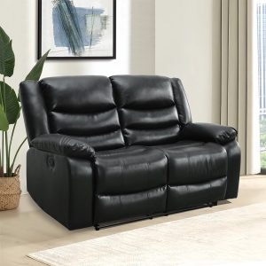 Sorreno Bonded Leather Recliner 2 Seater Sofa In Black | Bed Sava