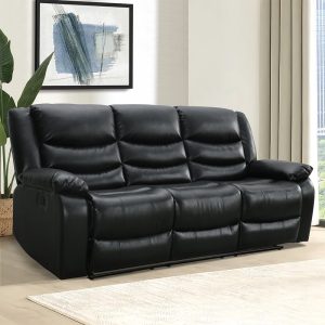 Sorreno Bonded Leather Recliner 3 Seater Sofa In Black | Bed Sava