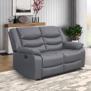 Sorreno Bonded Leather Recliner 2 Seater Sofa In Dark Grey | Bed Sava