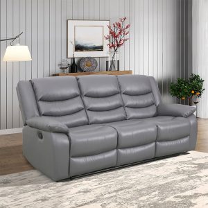 Sorreno Bonded Leather Recliner 3 Seater Sofa In Dark Grey | Bed Sava