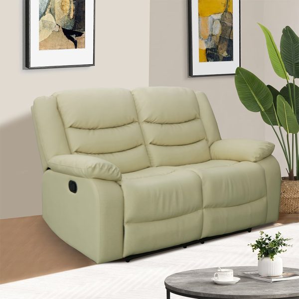Sorreno Bonded Leather Recliner 2 Seater Sofa In Ivory | Bed Sava