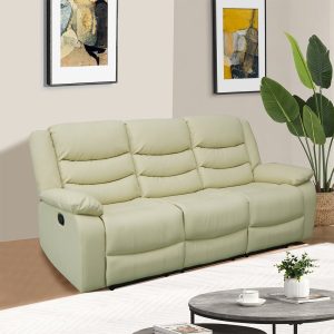 Sorreno Bonded Leather Recliner 3 Seater Sofa In Ivory | Bed Sava