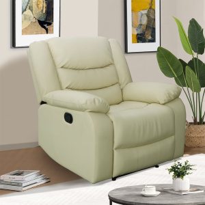 Sorreno Bonded Leather Recliner 1 Seater Sofa In Ivory | Bed Sava