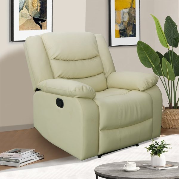 Sorreno Bonded Leather Recliner 1 Seater Sofa In Ivory | Bed Sava