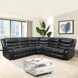 Sorreno Bonded Leather Recliner Corner Sofa In Black | Bed Sava