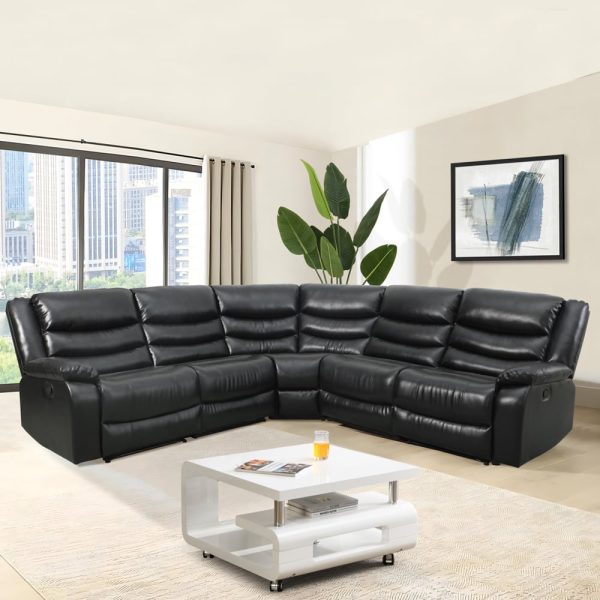 Sorreno Bonded Leather Recliner Corner Sofa In Black | Bed Sava